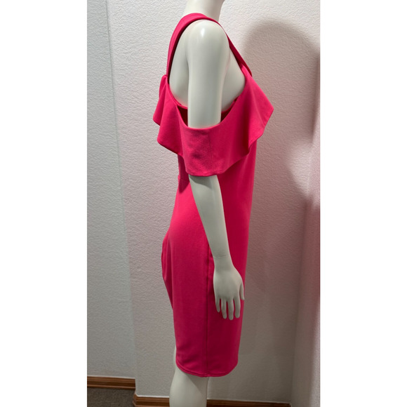 Lulu's Bright Pink Summer Halter Dress Criss Cross Ruffle Sheath Sz M Medium - Picture 4 of 7